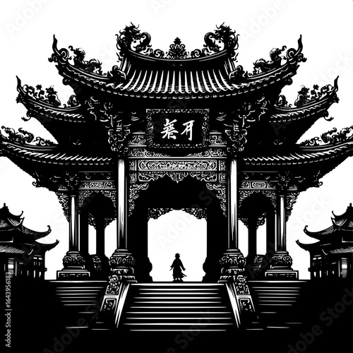 Silhouette of a Chinese Temple Gate