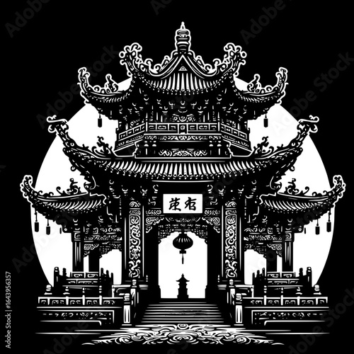 Silhouette of a Chinese Temple Gate
