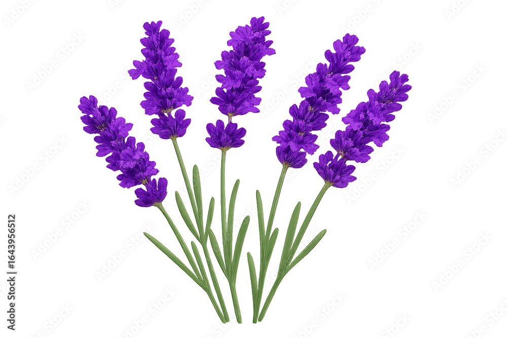 Obraz premium Lavender Flower Stems with Purple Blossoms on Transparent Background Isolated
