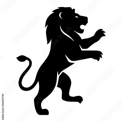 Black silhouette vector illustration of a standing wild lion king stand up logo