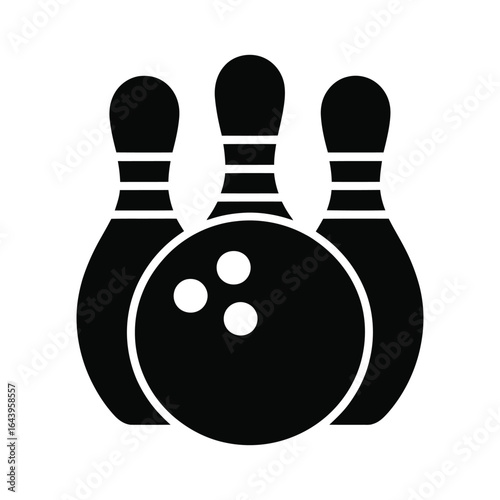 Minimalist bowling ball with three holes silhouette solid black vector icon for signage and app UI isolated on white