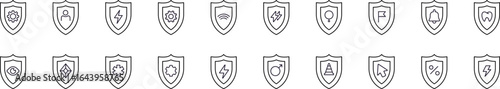 Shield Related Outline Picture Set. Contains Icons of Items in Armor for Graphic Design, Web Sites, Cards, Books, Articles