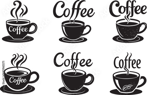 A set of vector icons featuring various coffee, tea, and hot beverage mugs and cups
