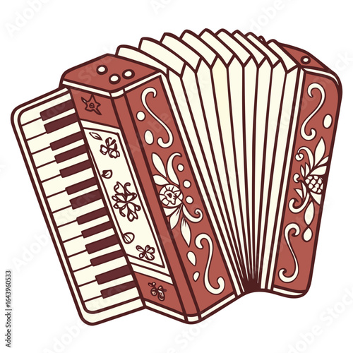 Illustration of a vintage accordion with decorative elements isolated on white background
