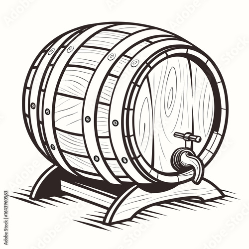 Illustration of a wooden barrel for storing wine or beer isolated on white background