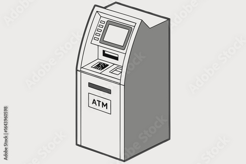 Modern atm machine with screen and keypad isolated on white background
