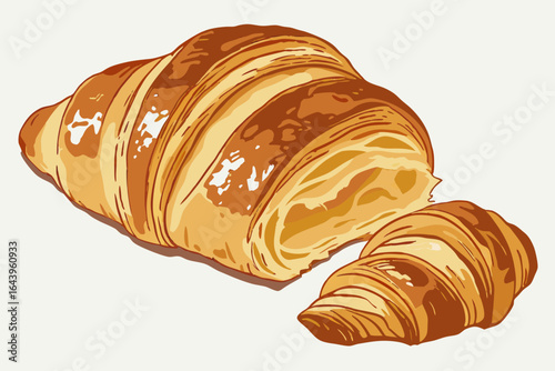 Delicious golden brown croissants with flaky layers isolated on white background