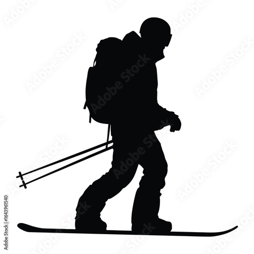 Snowboarder with backpack silhouette alpine touring and backcountry concept vector isolated on white background