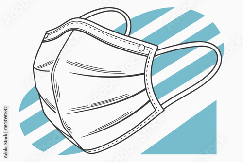 Hand drawn sketch of a medical face mask with ear loops isolated on white background