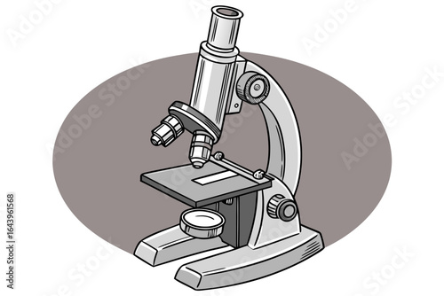 Detailed illustration of a laboratory microscope with multiple lenses isolated on white background