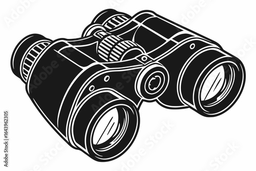 Black and white illustration of binoculars isolated on white background