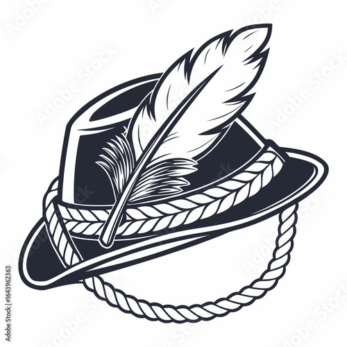 Vintage german or austrian hat with feather isolated on white background, a traditional headwear accessory with classic style