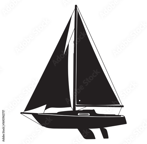 Silhouette illustration of a classic sailboat isolated on a clean white background