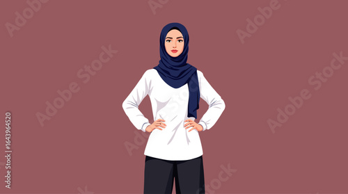 Confident Woman in Hijab Posing with Hands on Hips Strong and Proud.