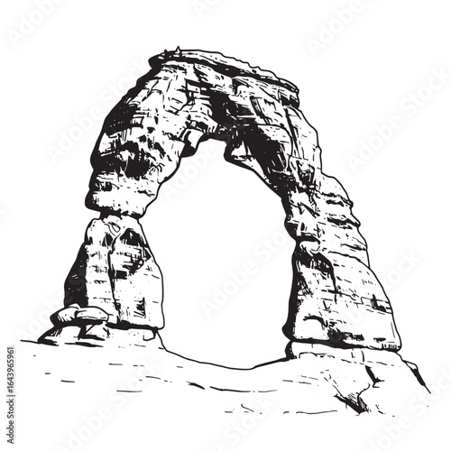 Delicate arch utah landmark vector illustration in detailed black and white sketch style
