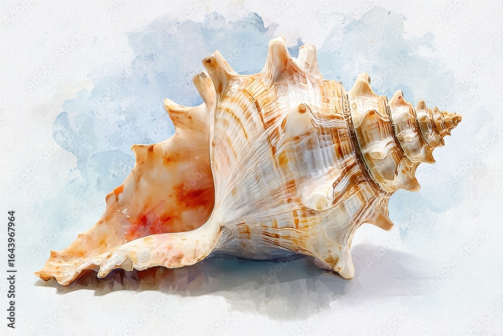 Obraz premium Beautiful seashell displayed on a soft watercolor background showcasing nature's intricate design