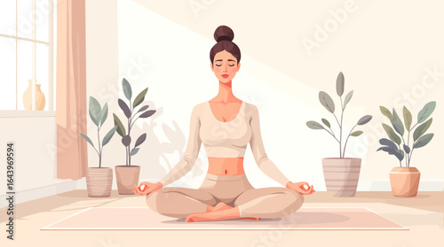 Serene Woman Meditating in a Calm LightFilled Interior Space.