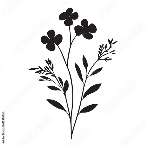 vertical poster or card template with a simple icon of a mallow bud drawn with several lines in line art style, for logos and tattoos