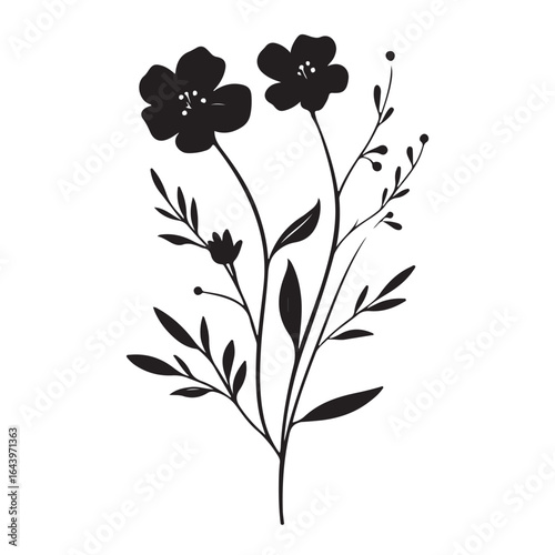 vertical poster or card template with a simple icon of a mallow bud drawn with several lines in line art style, for logos and tattoos