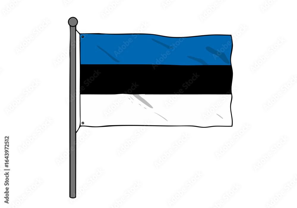 A stylized flag of Estonia (Blue, Black, White) waving on a pole. Clean, graphic design, suitable for various commercial uses. Simple, modern, and visually appealing. A stylized flag of Estonia (Blue, Black, White) waving on a pole. Clean, graphic design, suitable for various commercial uses. Simple, modern, and visually appealing.