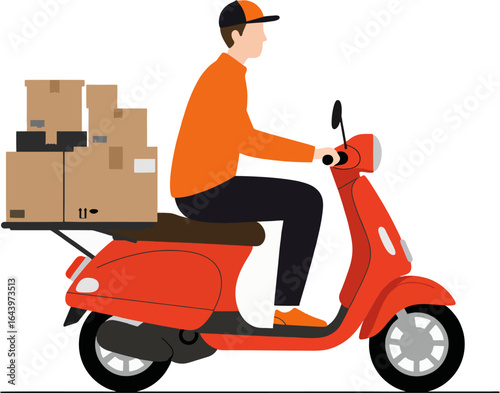 A delivery man on a scooter with boxes on the back rack