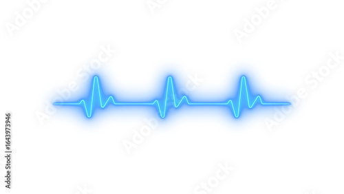 Glowing blue neon heart rate pulse line on transparent background representing medical monitoring, vital signs, heartbeat activity, health technology, cardiology diagnostics and emergency care screen