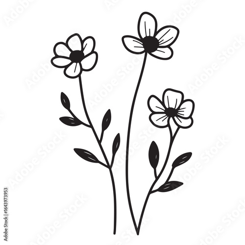 vertical poster or card template with a simple icon of a mallow bud drawn with several lines in line art style, for logos and tattoos