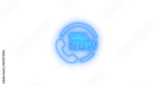 Neon glowing call now icon with telephone symbol on transparent background representing communication, hotline, support service, customer contact center and instant connectivity in digital marketing