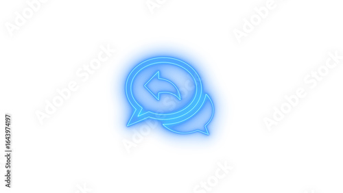 Neon glowing reply arrow in chat bubbles icon on transparent background representing response, communication, feedback, messaging, customer answer, digital interface, support and conversation concept