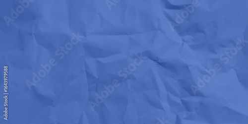 Blue crumpled paper poster texture background. White paper wrinkled poster template, poster mockup on wall concept