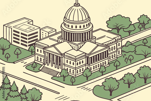 Aerial view of Boise’s Capitol Boulevard with the State Capitol building, perfect for Idaho travel and civic-themed ads.