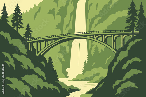 Aerial view of the Multnomah Falls Bridge in Oregon, perfect for tourism, nature, or Pacific Northwest-themed ads.