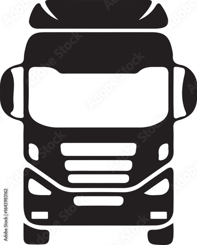 Front view silhouette of a modern semi truck cab