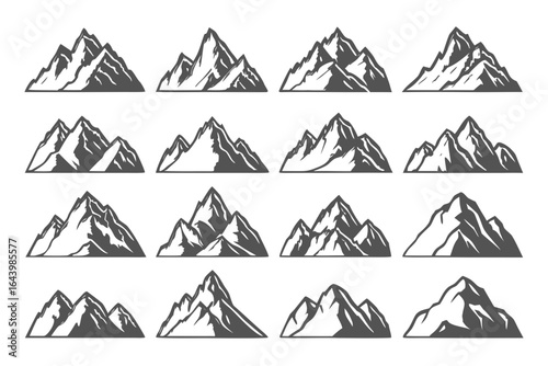 Majestic Peaks Collection: A collection of intricately detailed line drawings showcasing the majestic peaks of various mountains, emphasizing their rugged beauty and the challenge of the climb.