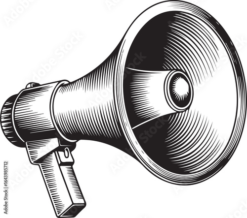Vintage Megaphone and Loudspeaker Engraving – Retro Sound Equipment Line Art