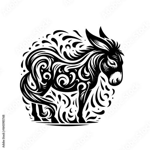 Wallpaper Mural Decorative donkey illustration isolated on white background with ornate swirls Torontodigital.ca