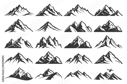  Majestic Mountain Collection: A breathtaking compilation of mountains with the snow-capped peaks piercing the clear sky. Each mountain illustration offers a unique character and texture.