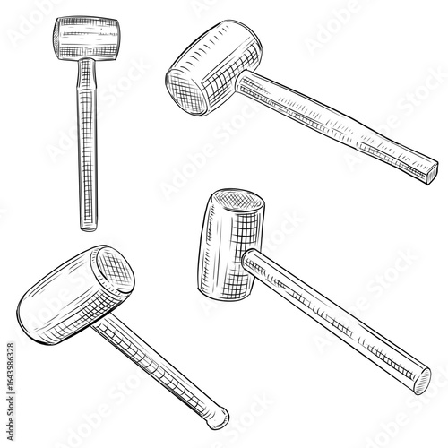 Hand-drawn vector sketch of rubber mallet hammers