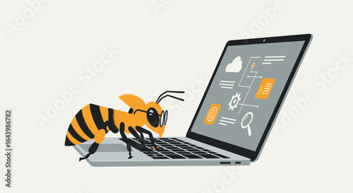 A Busy Bee Engaged In Technology Performing Data Analysis On A Laptop