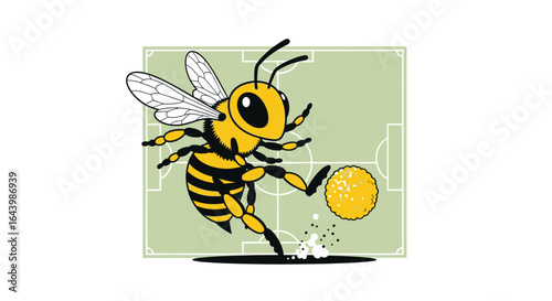 A captivating illustration of a determined bee skillfully playing soccer on the field
