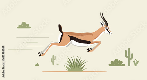 A captivating illustration of a gazelle leaping across the arid desert landscape
