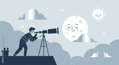 A night under the stars observing celestial bodies with a telescope on the roof of a house
