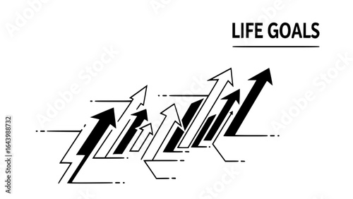 Life goals with upward trending arrows isolated on white background
