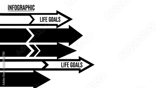 Infographic illustrating life goals with directional arrows, isolated on white background