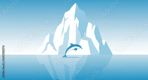 A serene depiction of marine life, showcasing the beauty of dolphins juxtaposed against an arctic iceberg landscape