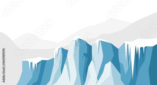 Abstract Illustration of a Glacier with Icicles against a Mountain Backdrop landscape
