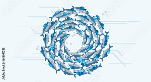 A synchronized school of fish create a mesmerizing whirlpool in clear waters