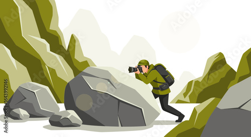 A Vector Image of a Photographer Capturing the Beauty of Rocky Mountain Landscapes