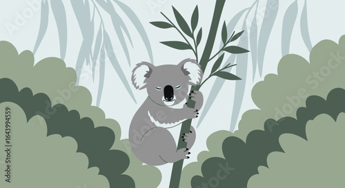 Adorable Koala Illustration in Natural Habitat Artwork for Children's Books