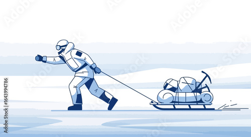 A determined explorer hauling a sled across the icy Arctic landscape with endurance and gear